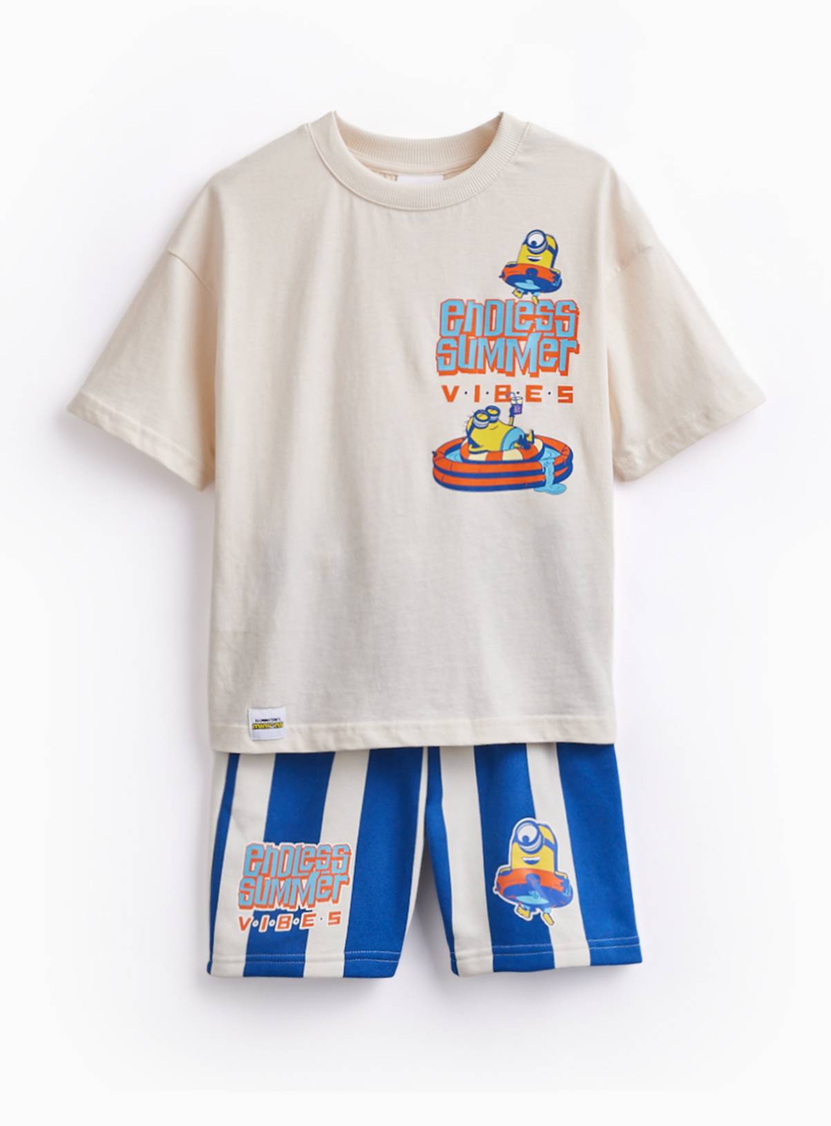 Cream Minions Graphic T-Shirt & Shorts Set 3-4 Years - Image 1